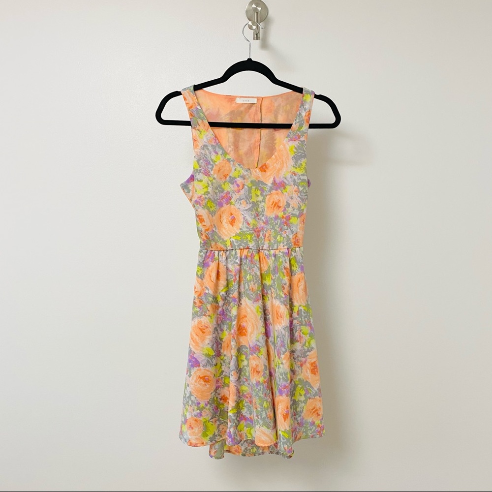 Lush Summer Pastel Floral Open Back Mini Dress SML